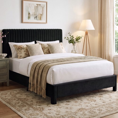Velvet upholstered bed frame - upholstered,